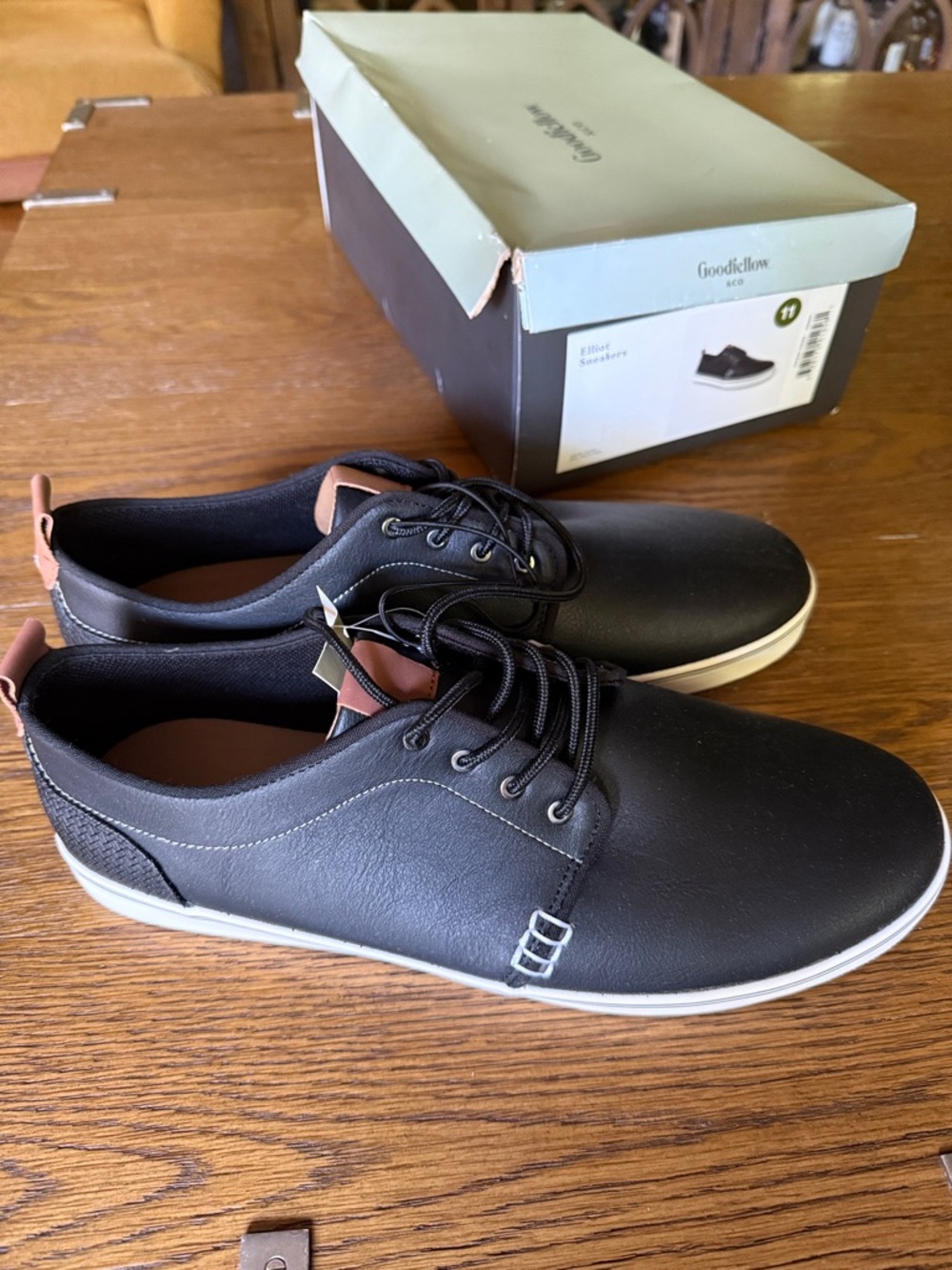 Goodfellow & Co Black and Brown Leather-Accent Casual Slip-On Sneakers
